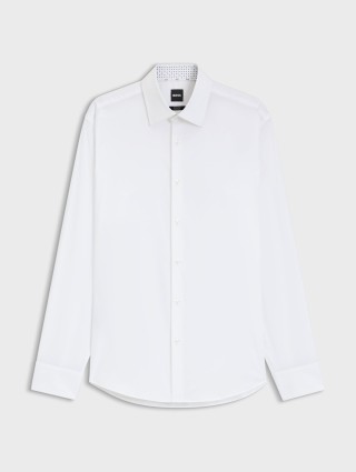 Біла сорочка BOSS з еластичного бавовняного попліну: фото - Invogue