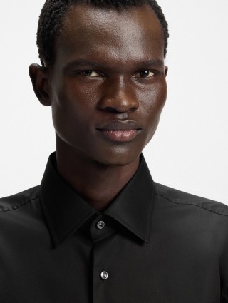 Чёрная рубашка BOSS из хлопка: фото 4 - Invogue