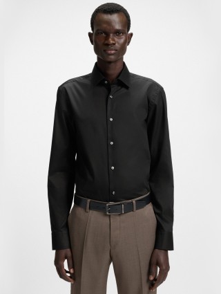 Чёрная рубашка BOSS из хлопка: фото 2 - Invogue