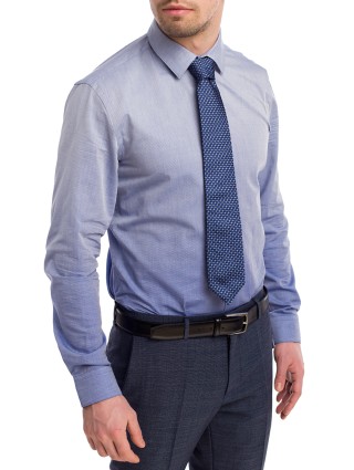 Голубая рубашка BOSS хлопковая: фото 2 - Invogue