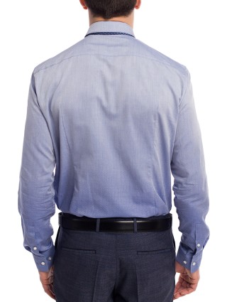 Голубая рубашка BOSS хлопковая: фото 3 - Invogue