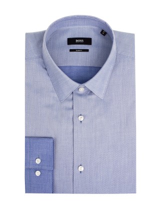 Голубая рубашка BOSS хлопковая: фото 4 - Invogue