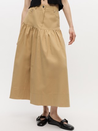 Бежевая юбка GANNI из хлопка и льна: фото 2 - Invogue