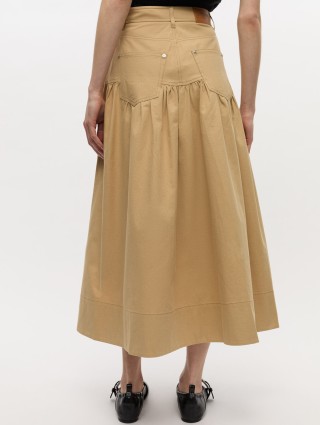 Бежевая юбка GANNI из хлопка и льна: фото 3 - Invogue