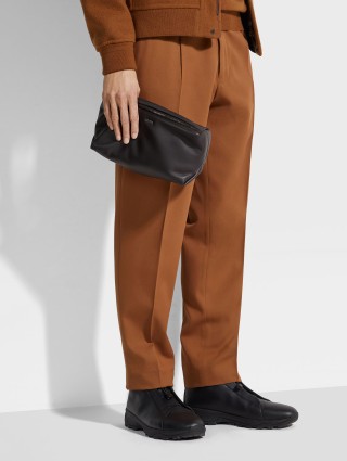 Темно-коричневая сумка ZEGNA из мягкой кожи: фото 1 - Invogue