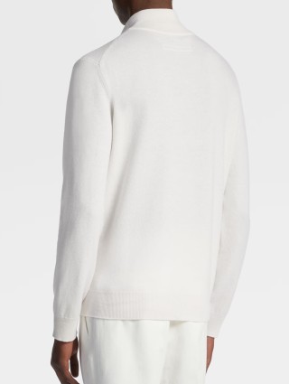 Білий светр Zegna з кашемірової пряжі з коміром-стійкою та планкою: фото 2 - Invogue