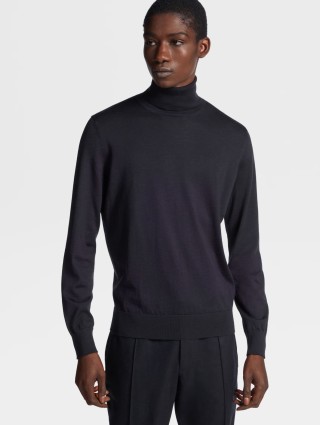 Темно-синий гольф Zegna из бленда кашемира и шелка: фото 4 - Invogue