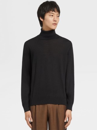 Чорна водолазка ZEGNA з кашеміру та шовку: фото 1 - Invogue