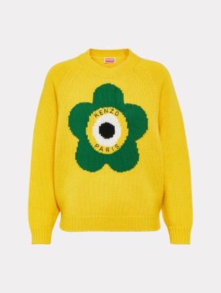 Жовтий светр KENZO з бленду вовни з принтом: фото - Invogue