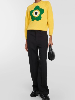 Жовтий светр KENZO з бленду вовни з принтом: фото 1 - Invogue