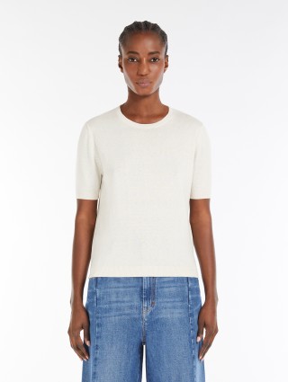 Кремовая футболка WEEKEND MAX MARA из шелка и хлопка: фото 2 - Invogue