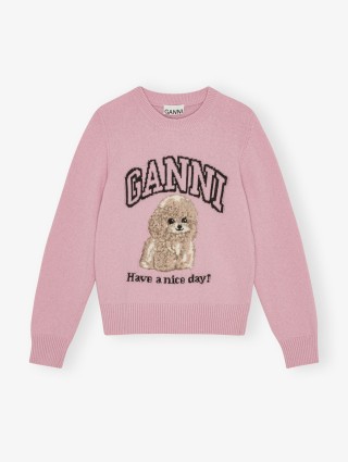 Розовый свитер GANNI из шерсти: фото - Invogue