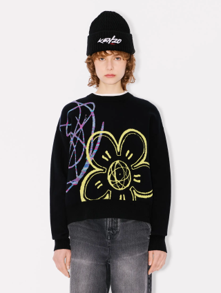 Черный свитшот KENZO из смеси хлопка и шерсти: фото 2 - Invogue