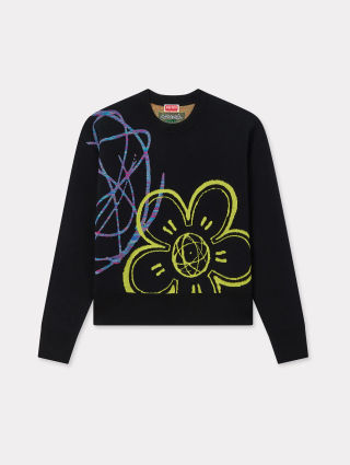 Черный свитшот KENZO из смеси хлопка и шерсти: фото - Invogue