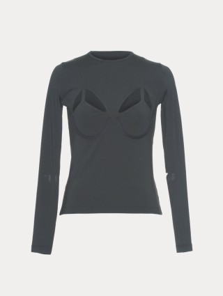 Черный топ PUSHBUTTON с вырезами: фото - Invogue