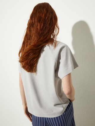 Світло-сіра футболка Max&Co з бавовни та льону: фото 3 - Invogue