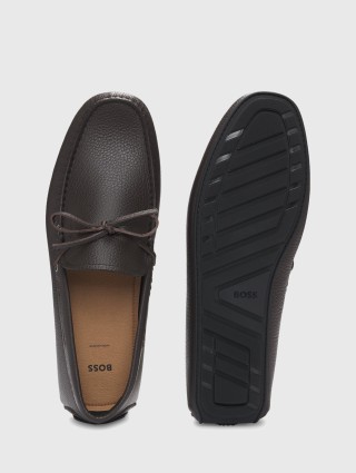Темно-коричневі мокасини BOSS зі шкіри: фото 4 - Invogue