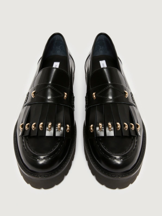 Черные лоферы MARELLA кожаные: фото 4 - Invogue