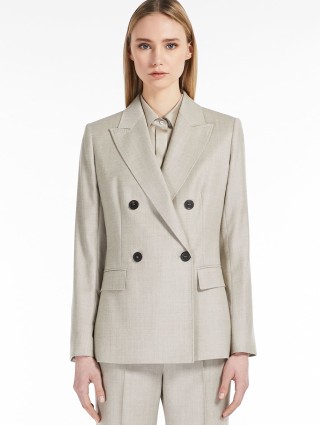 Бежевий двубортний жакет Max Mara з вовни з кишенями: фото 1 - Invogue