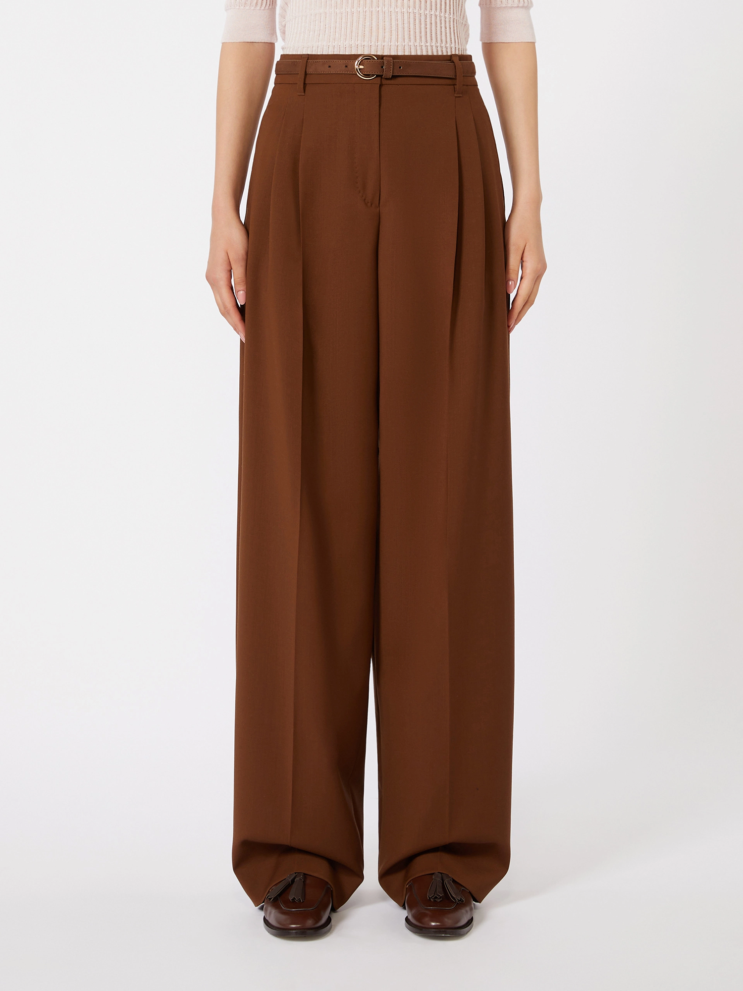 Шоколадные брюки MAX MARA из эластичной шерсти - купить на Invogue