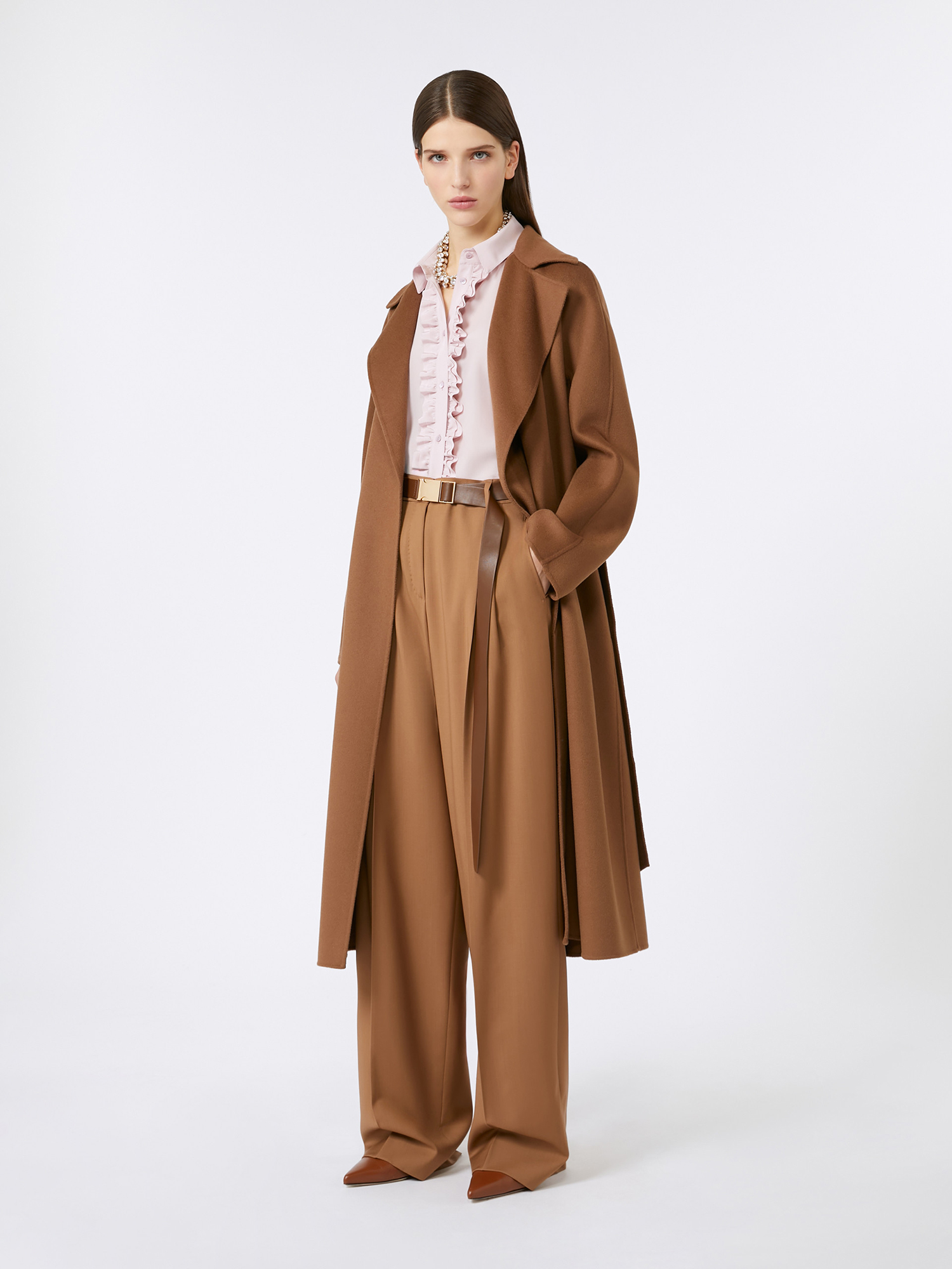 Коричневое пальто MAX MARA из шерсти, кашемира и шелка - купить на