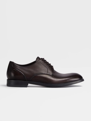 Темно-коричневые дерби Zegna Siena Flex из полированной вручную кожи: фото - Invogue