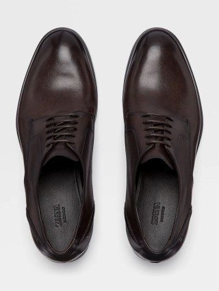 Темно-коричневые дерби Zegna Siena Flex из полированной вручную кожи: фото 4 - Invogue