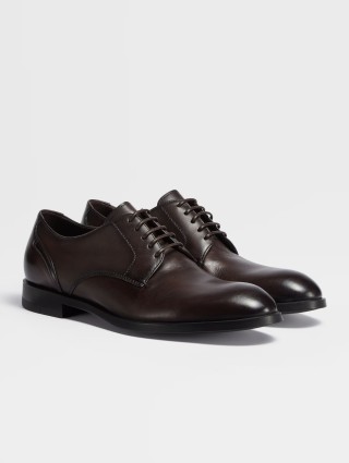 Темно-коричневые дерби Zegna Siena Flex из полированной вручную кожи: фото 1 - Invogue