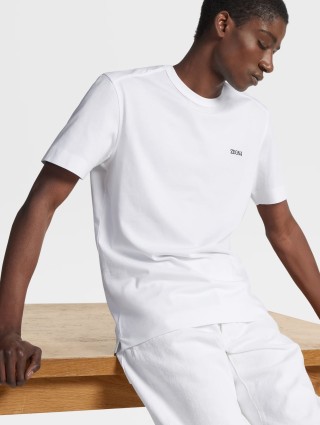 Белая базовая футболка Zegna из хлопка c эмблемой на груди: фото 4 - Invogue