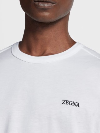 Белая базовая футболка Zegna из хлопка c эмблемой на груди: фото 3 - Invogue