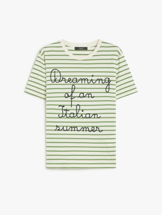 Белая футболка Weekend Max Mara в зеленую полоску: фото - Invogue
