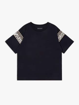 Темно-синя футболка Emporio Armani з лого на рукавах: фото - Invogue