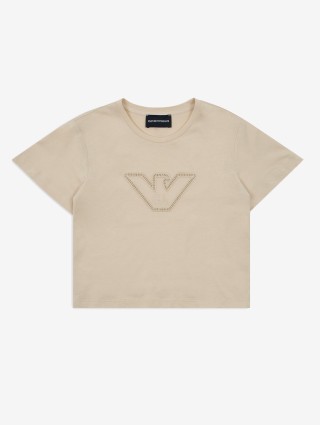 Бежевая футболка с логотипом Emporio Armani: фото - Invogue
