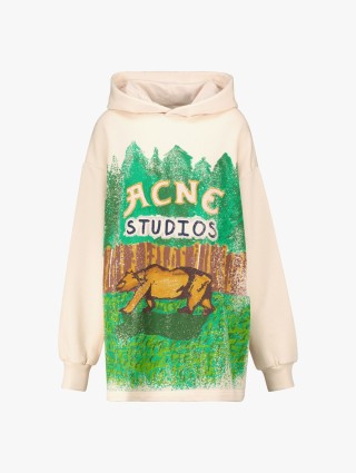 Бежевое худи Acne Studios с принтом: фото - Invogue