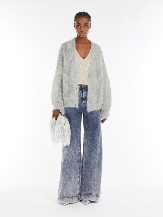 Светло-серый кардиган WEEKEND MAX MARA из мохеровой пряжи: фото 1 - Invogue