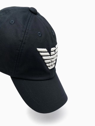 Темно-синя кепка Emporio Armani бавовняна: фото 1 - Invogue