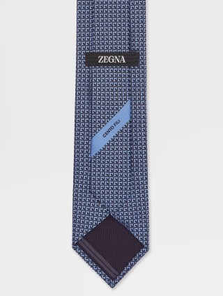 Синий галстук Zegna из шелка с геометрическим узором: фото 1 - Invogue