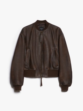 Темно-коричневый бомбер WEEKEND MAX MARA из кожи наппа: фото - Invogue
