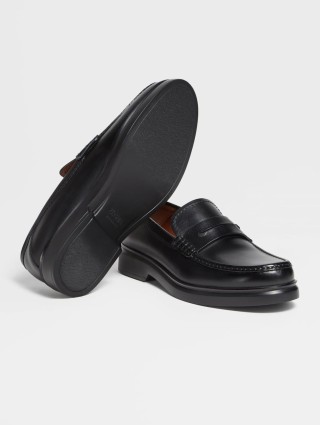 Чорні лофери Zegna X-Lite з полірованої вручну шкіри: фото 2 - Invogue