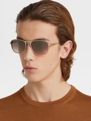Солнцезащитные очки Zegna в металлической оправе: фото 1 - Invogue