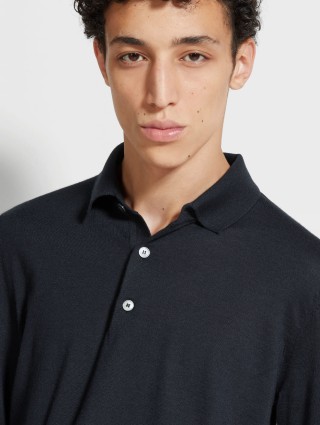 Темно-синее поло ZEGNA из кашемира и шелка: фото 3 - Invogue
