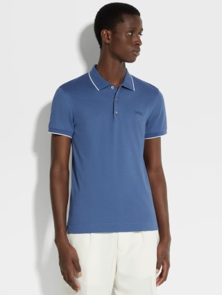 Синее поло ZEGNA с логотипом: фото 1 - Invogue