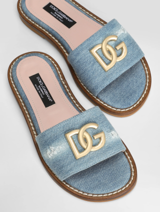 Голубые шлепанцы DOLCE&GABBANA из денима: фото 3 - Invogue