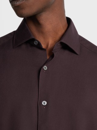 Темно-коричневая рубашка Zegna из бленда хлопка и кашемира: фото 3 - Invogue