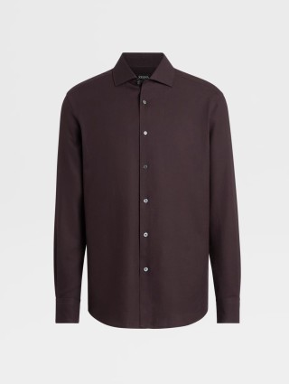 Темно-коричневая рубашка Zegna из бленда хлопка и кашемира: фото - Invogue