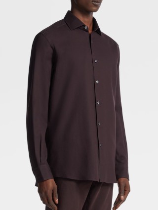 Темно-коричневая рубашка Zegna из бленда хлопка и кашемира: фото 1 - Invogue
