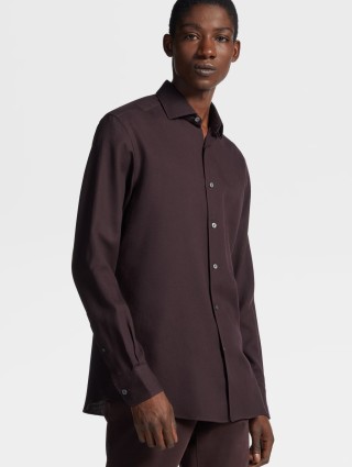 Темно-коричневая рубашка Zegna из бленда хлопка и кашемира: фото 4 - Invogue