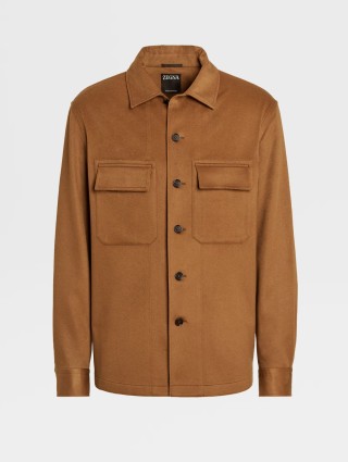 Карамельная рубашка Zegna из кашемира с нагрудными карманами: фото - Invogue
