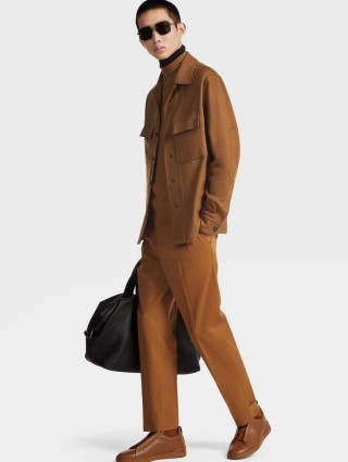 Карамельная рубашка Zegna из кашемира с нагрудными карманами: фото 4 - Invogue