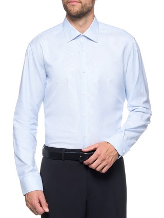 Голубая рубашка BOSS из натурального хлопка: фото 1 - Invogue